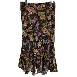 VTG Y2K CAbi Womens BOHO Maxi Skirt Large Multi Floral Reversible Ruffle #207